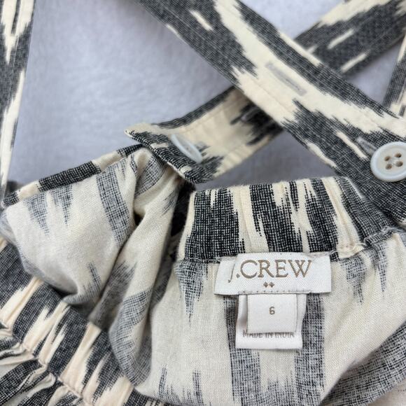 J.CREW Top 6 Ikat Print Ruffle Flounce Sleeveless Boho Beach Cotton Gray - Picture 5 of 13